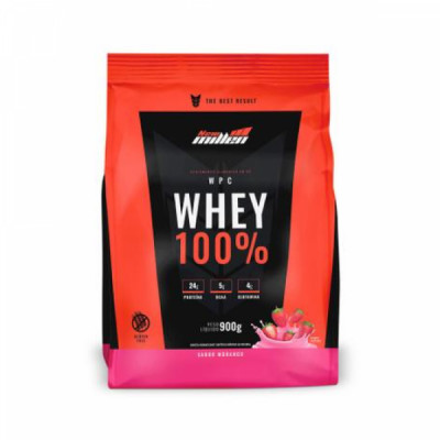 WHEY 100% REFIL SABOR MORANGO 900G - NEW MILLEN