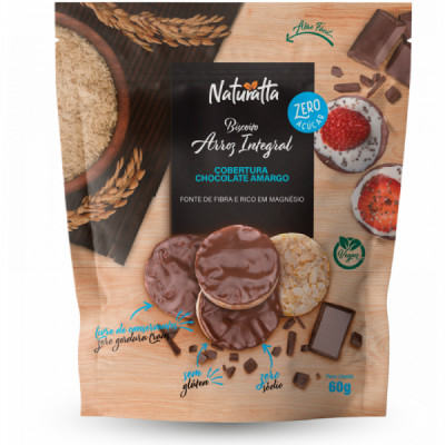 BISCOITO DE ARROZ INTEGRAL C CHOCOLATE AMARG 60G - NATURATTA